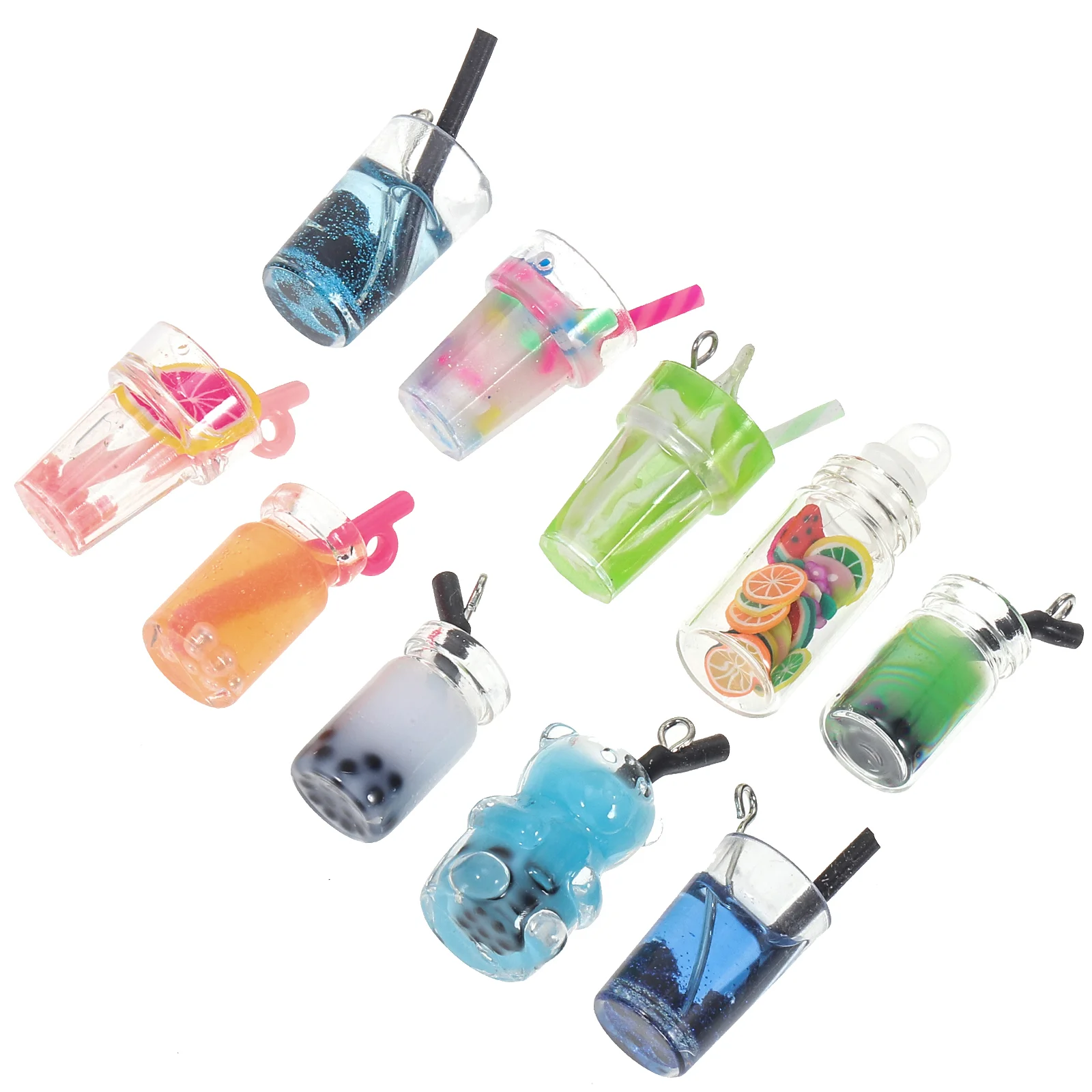 10 Pcs Mini Glass Bottle Charms Cute Design Lightweight Jewelry Making Keychain Necklace Bracelet Earrings Phone Strap