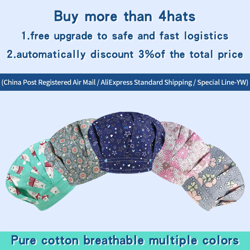 Breathable cotton Multicolor Floral printing working caps laboratory Pet shop scrub Fluffy hats High Quality Custom fluffy caps