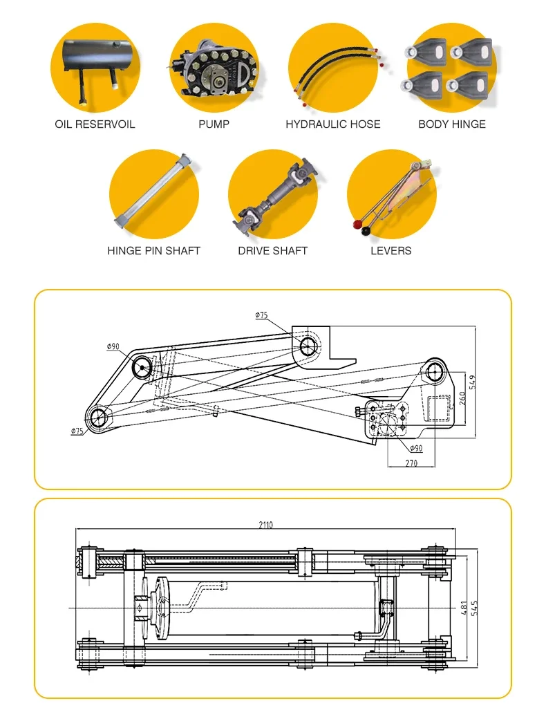 Heavy Duty Scissor Lift Hydraulic Dump Kit for Dump Truck Tipping Body - Equipment for Commercial Vehicles