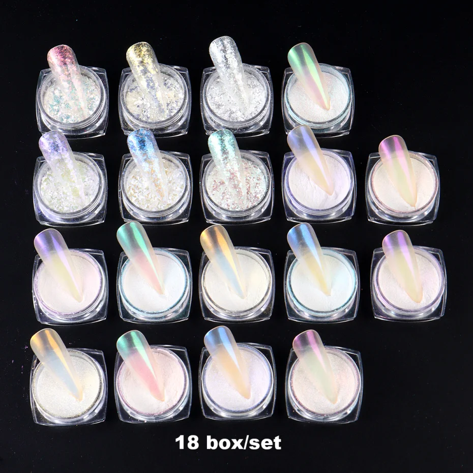 Polvo de ópalo Aurora para uñas, escamas de Hada, perla, purpurina, espejo camaleón, frotamiento, pigmento cromado, polvo para manicura, decoración de Arte de uñas DIY