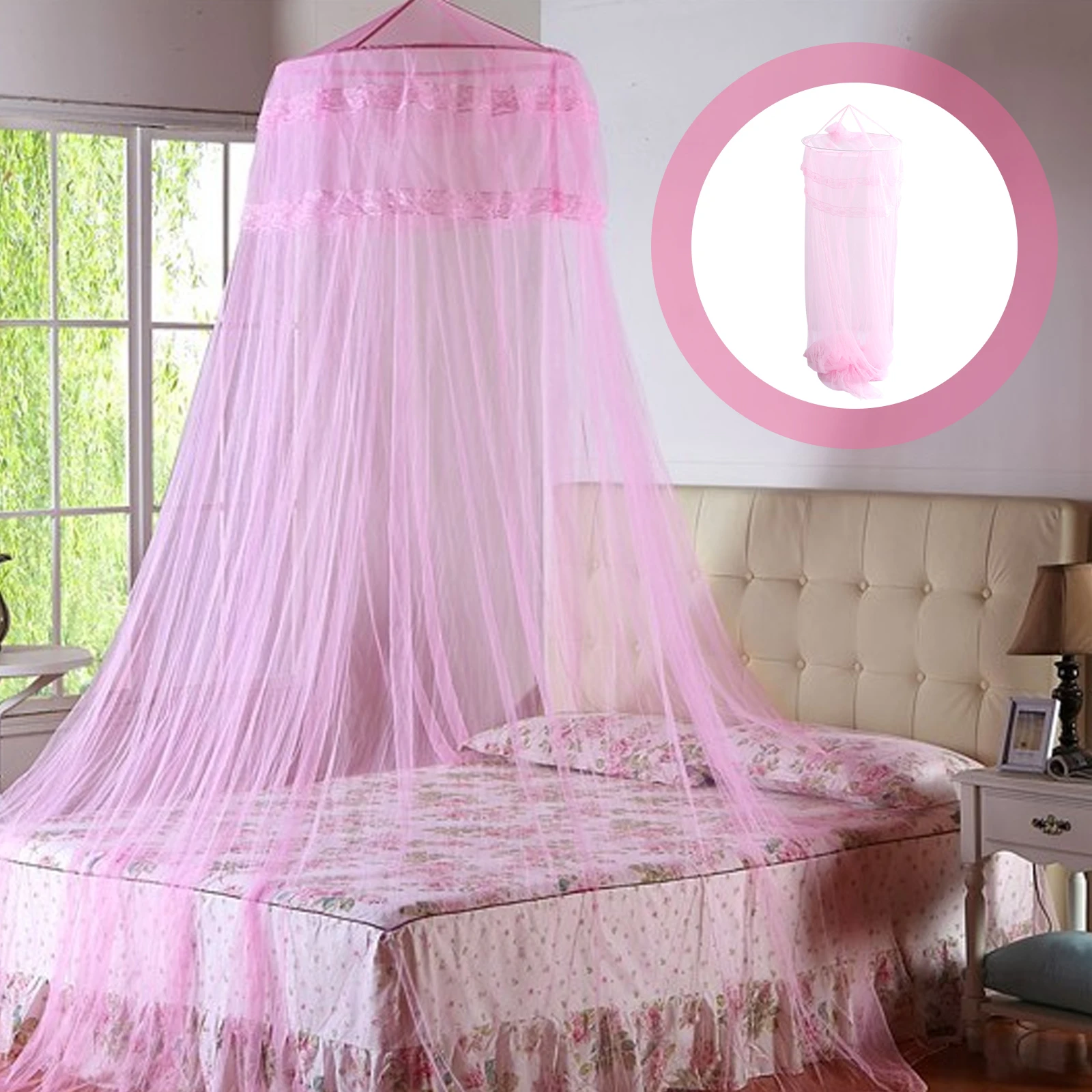 

Hanging Dome Bed Canopy Romantic Bedroom Mosquito Net Curtain for Comfortable Sleeping Yarn with