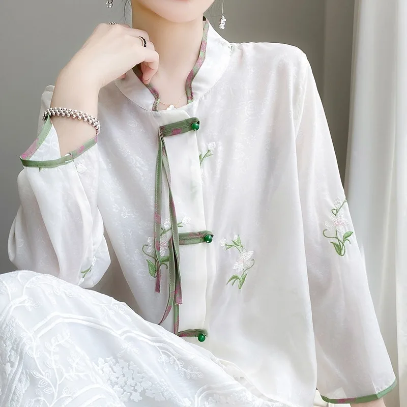 

Шелковый длинный женский воротник-стойка, универсальный свободный воротник, повседневный возрастной полиэстер на пуговицах, лето 2023, лето 2023.