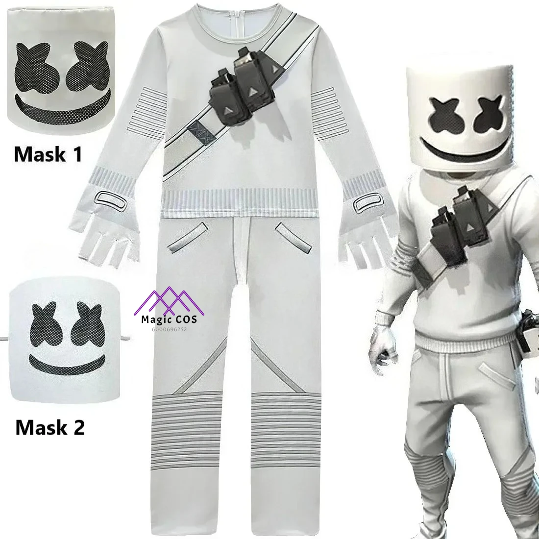

Kids Marshmallow Fortnites Cosplay Costume Electric Sound DJ Jumpsuit Girls & Boys Halloween Christmas Carnival Party Clothes