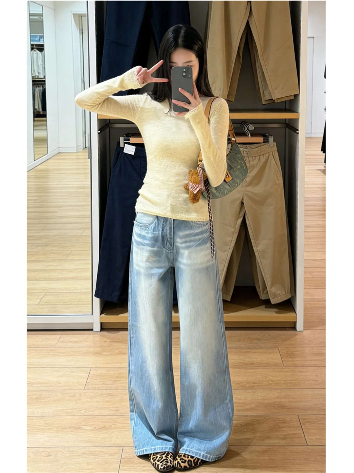 

Womens Long High Waist Low Rise Jeans Summer Spring Loose Slimming Straight Leg Floor Length Pants Wide Leg Cotton