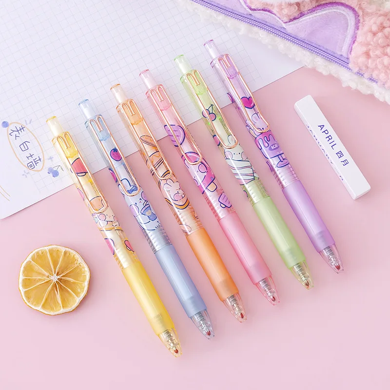 Stylo gel de presse lapin mignon, encre noire, stylos rétractables Kawaii, fournitures scolaires, écriture de bureau, cadeau de papeterie, 0.5mm, 10 pièces par lot