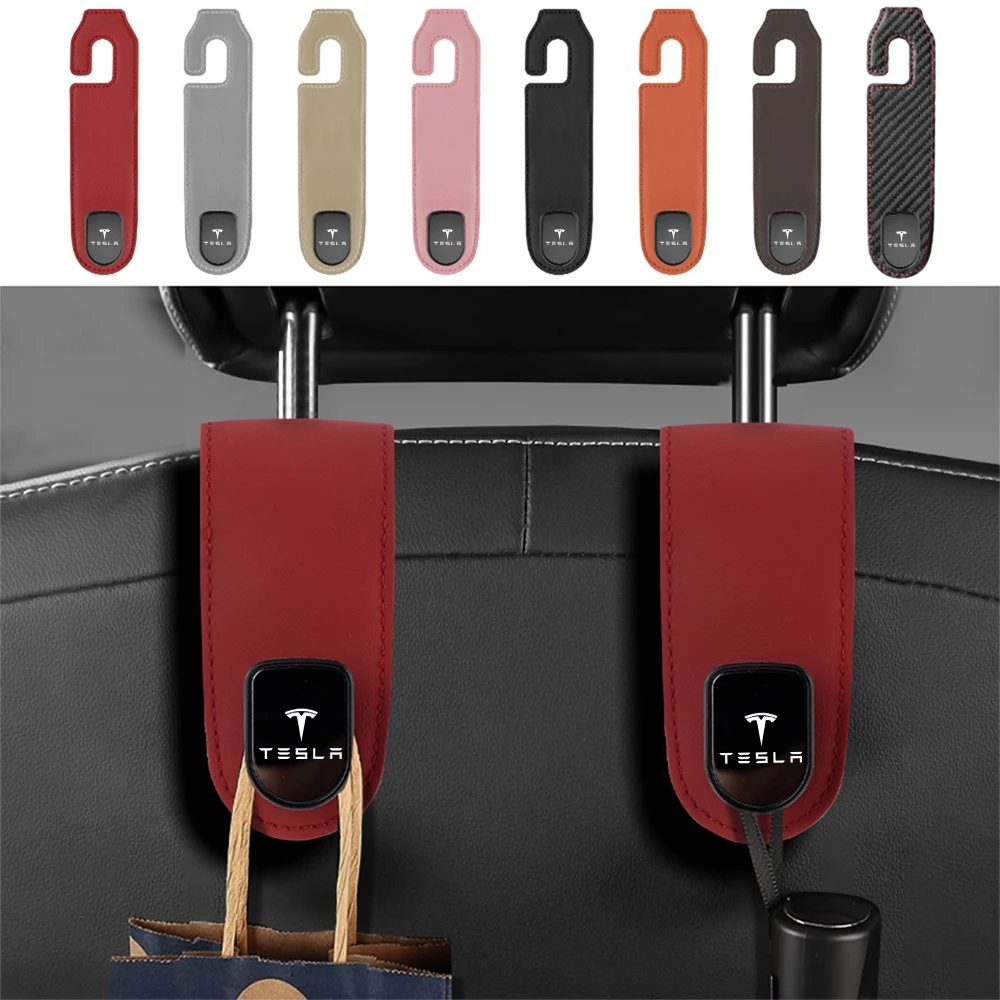 

1/2pcs Universal PU Leather Hanging Hooks Car Seat Headrest Hook For Tesla Model 3 Y S X 2023 Highland Car Valve Accessories
