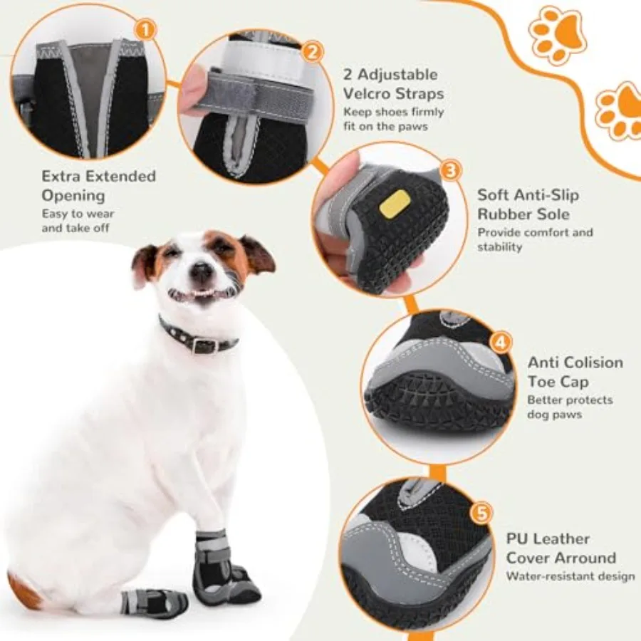 대형 및 중형견을 위한 반사 디테일이 있는 뜨거운 포장도로, 야외 하이킹 및 겨울 눈 보호용 강아지 신발