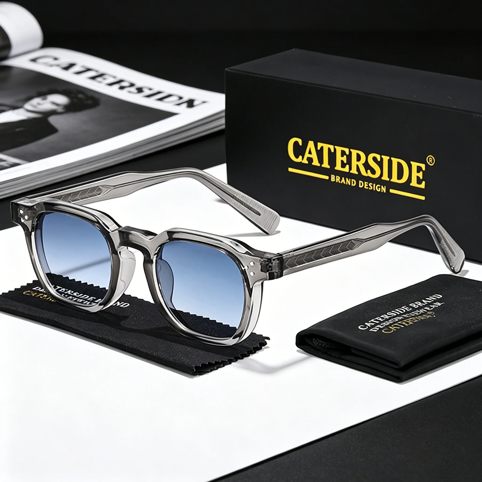 Okulary przeciwsłoneczne męskie CATERSIDE w stylu retro punk, małe kwadratowe oprawki, personalizowany design, okulary przeciwsłoneczne damskie, na podróże, imprezy, do pracy, na festiwale, prezent. — zdjęcie 3