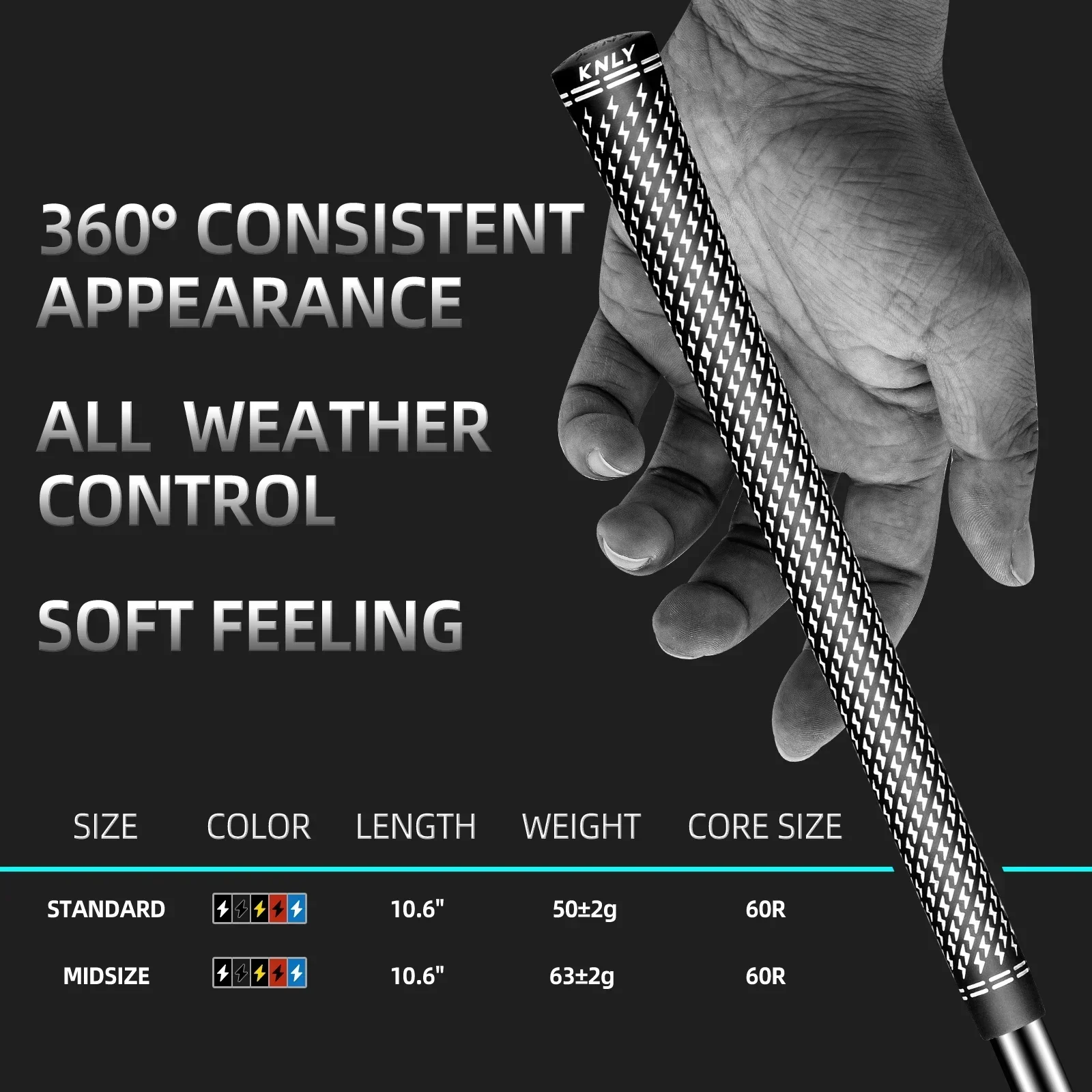 KNLY Golf Grips Set of 13,360 Lightning Pattern All Weather Performance Rubber Grip Club Anti Slip Standard/Midsize