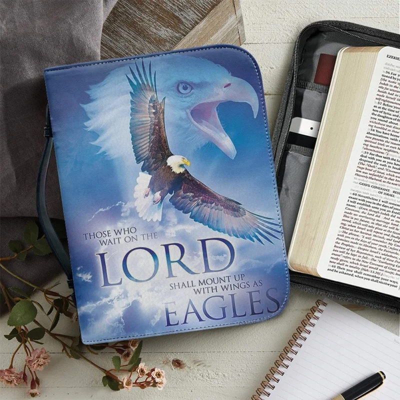 Degenen Die Wachten Op De Lord Isaiah Eagles Print Kerkbijbel Cover Case Pu Handtassen Studie Boek Heilige Opbergdozen Voor Vrouwen