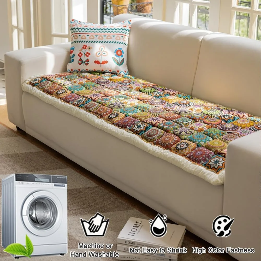 غطاء أريكة قطني صديق للغسل للحيوانات الأليفة للأرائك ذات 3 وسائد، تصميم غير قابل للانزلاق، أصفر، مقاس 27.6 × 59.1 #2
