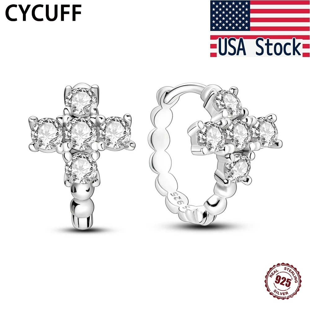 

CYCUFF 925 Sterling Silver Classic Cross Spherical Earrings Versatile Hoop Earrings Original Jewelry Party Fine DIY Women Gifts