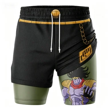 Surrounding Manga Exhibition Fitness Shorts Quick Drying Breathable Double Layer Fake Two Piece Design Sports Shorts