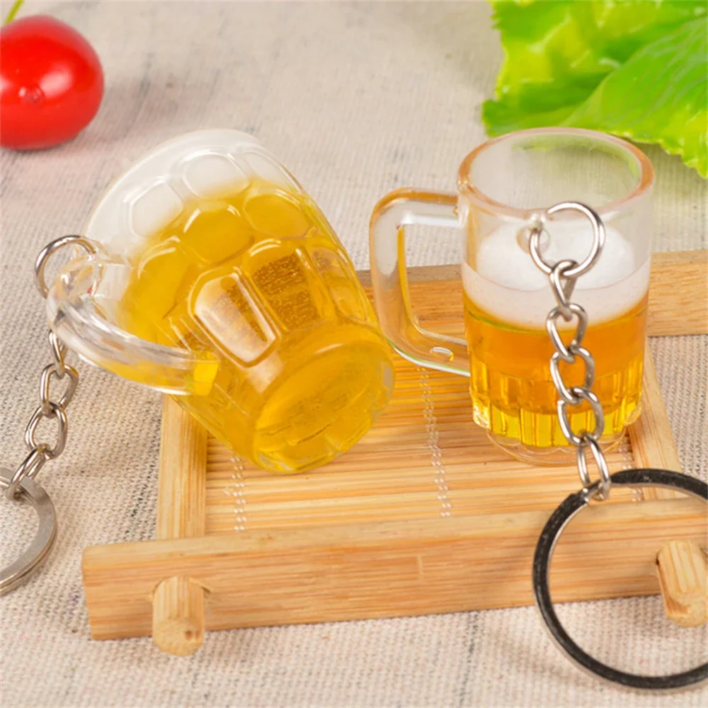 Creative Simulation Beer Mug Key Chain Champagne Cup Key Ring Couple Bag Pendant Accessories for Men Women Oktoberfest Gifts