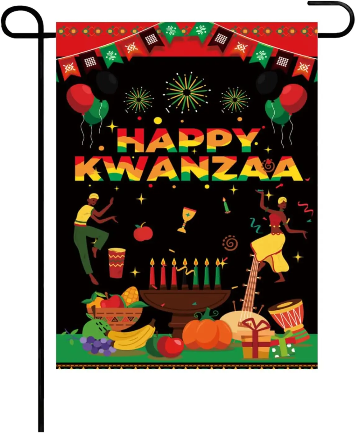 Kwanzaa Kinara Candles Garden Flag, 12x18 Inch Double Sided Principles African Blacks Unity Garden Front Yard Kwanzaa Decoration