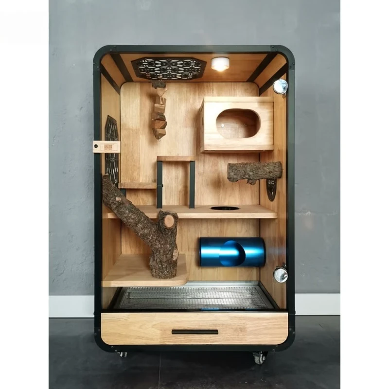 Chinchilla Cage Solid Wood Ice Nest Air Conditioning House, Household Blind Date Cage Villa Castle Pet Cage