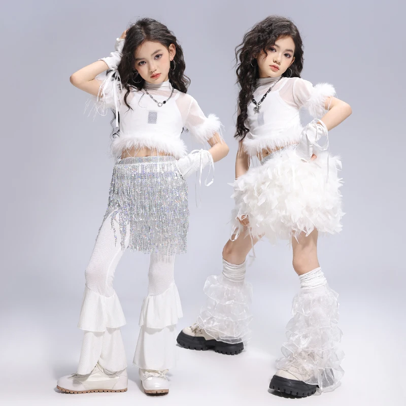 Meninas gaze colheita topo dança de rua crianças saias de lantejoulas hip hop jazz prata minissaia conjuntos de roupas criança streetwear trajes k-pop