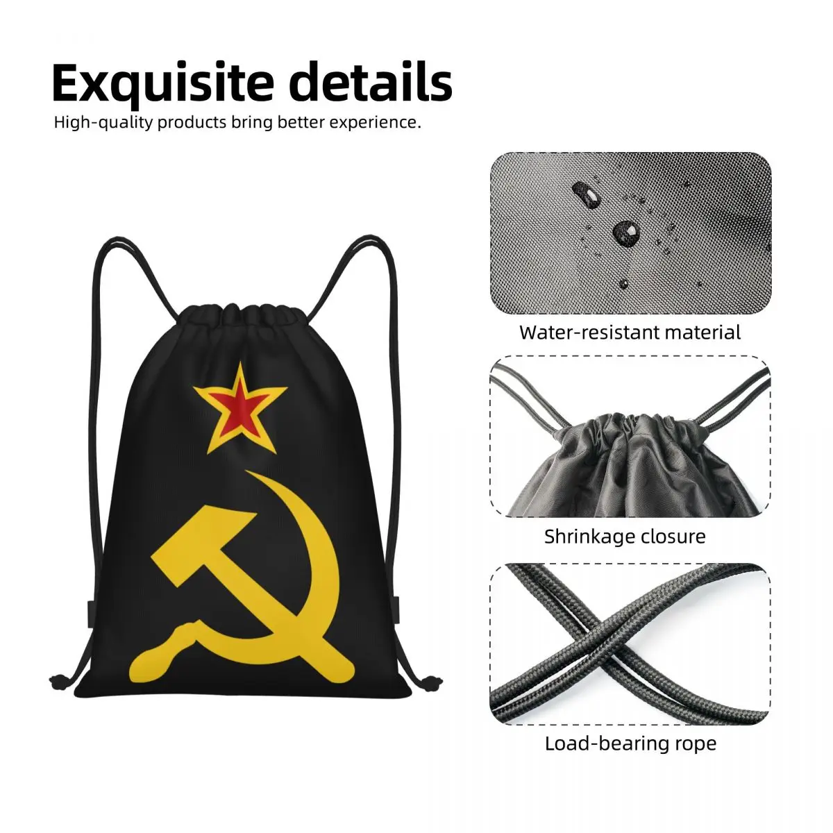 Russian Soviet Flag Drawstring Backpack Bags  Lightweight CCCP USSR Hammer And Sickle Gym Sports Sackpack Sacks for Shopping