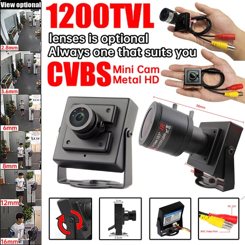 Imagen 1 del producto Minicámara de vigilancia de seguridad analógica, Super pequeña, 1200TVL, CCTV, HD, Metal, Micro Video monitoreo, Vidicon de seguridad con soporte