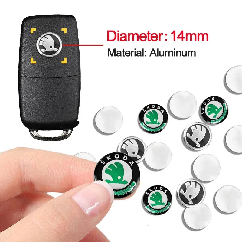 

14 мм алюминиевый сплав автомобильный удаленный ключ значок наклейки украшения для Skoda Octavia Kodiaq Enyaq Kamiq Scala Superb Fabia Rapid Yeti