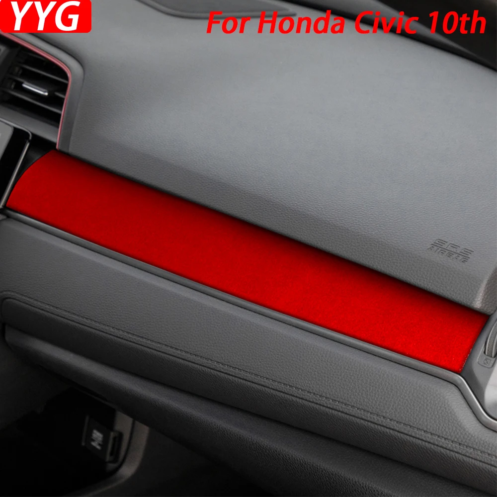 

For Honda Civic 10th 2016-2020 Red Suede Co-pilot Dashboard Panel Trim Cover Car Interior Decoration Modification Accessories