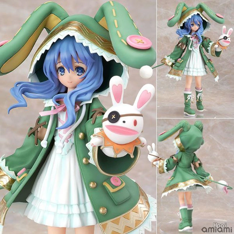 18CM Anime Sexy Figure DATE A LIVE Himekawa Yoshino Green Rabbit Ear Hooded Cape Standding Pose Model Dolls Toy Gift Collect PVC