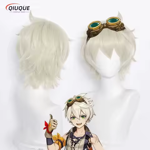 High Quality Impact Bennett Cosplay Wig Short Gold Grey Heat Resistant Synthetic Hair Anime Cosplay Wigs + Wig Cap