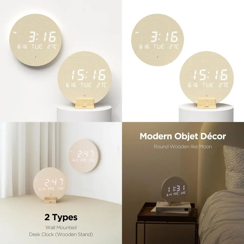 

Cordless Mini Digital Wall Clock with Date, Temperature, Auto Brightness, Modern Minimalist Décor for Home and Office