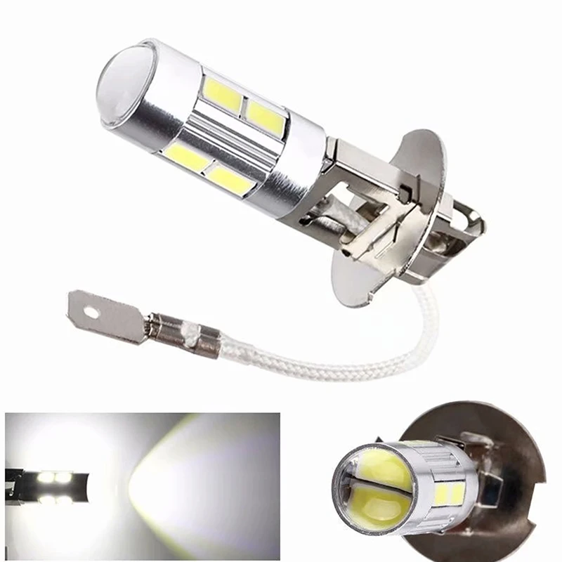 2PCS H1 H3 LED Car Bulbs 6000K White LED High Power 10-SMD 5630 Car Decoding Fog Light Driving DRL Auto Lamp