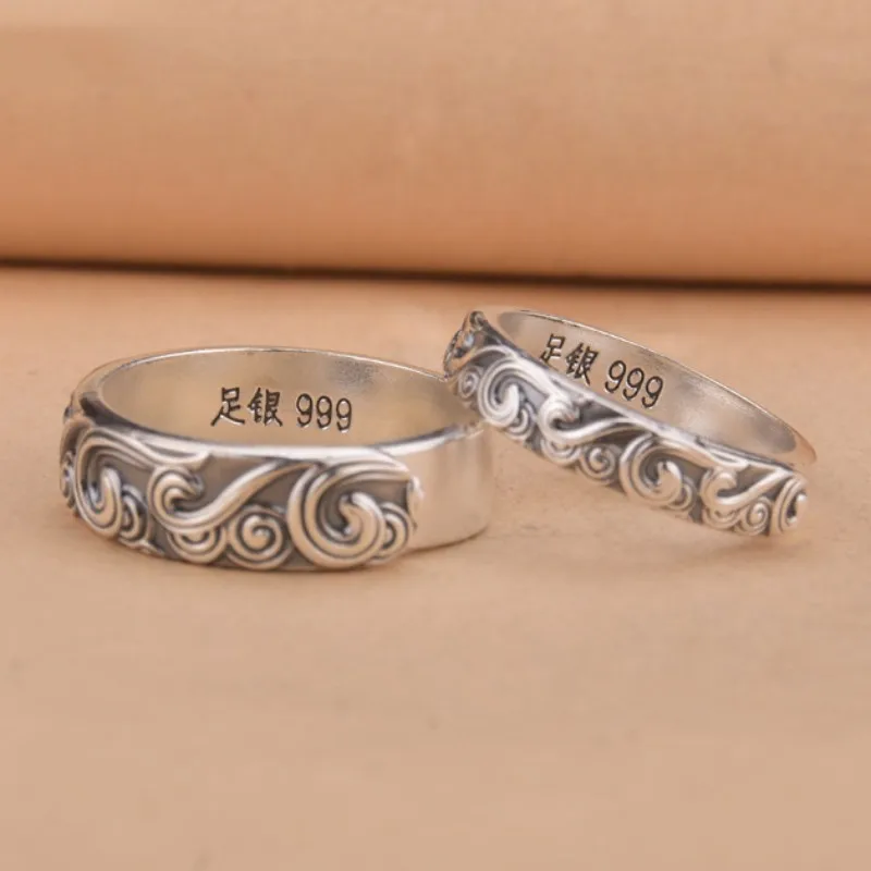 

BOCAI S999 Silver Rings for Women Men New Fashion Eternal Vine Totem Sea Wave Adjustable Pure Argentum Jewelry Wholesale