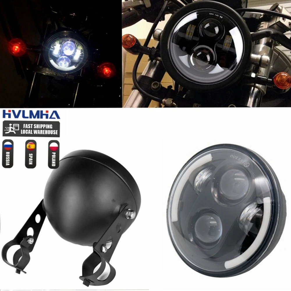 5.75 inch LED Headlight Projector Halo Ring Motorcycle 5 3/4