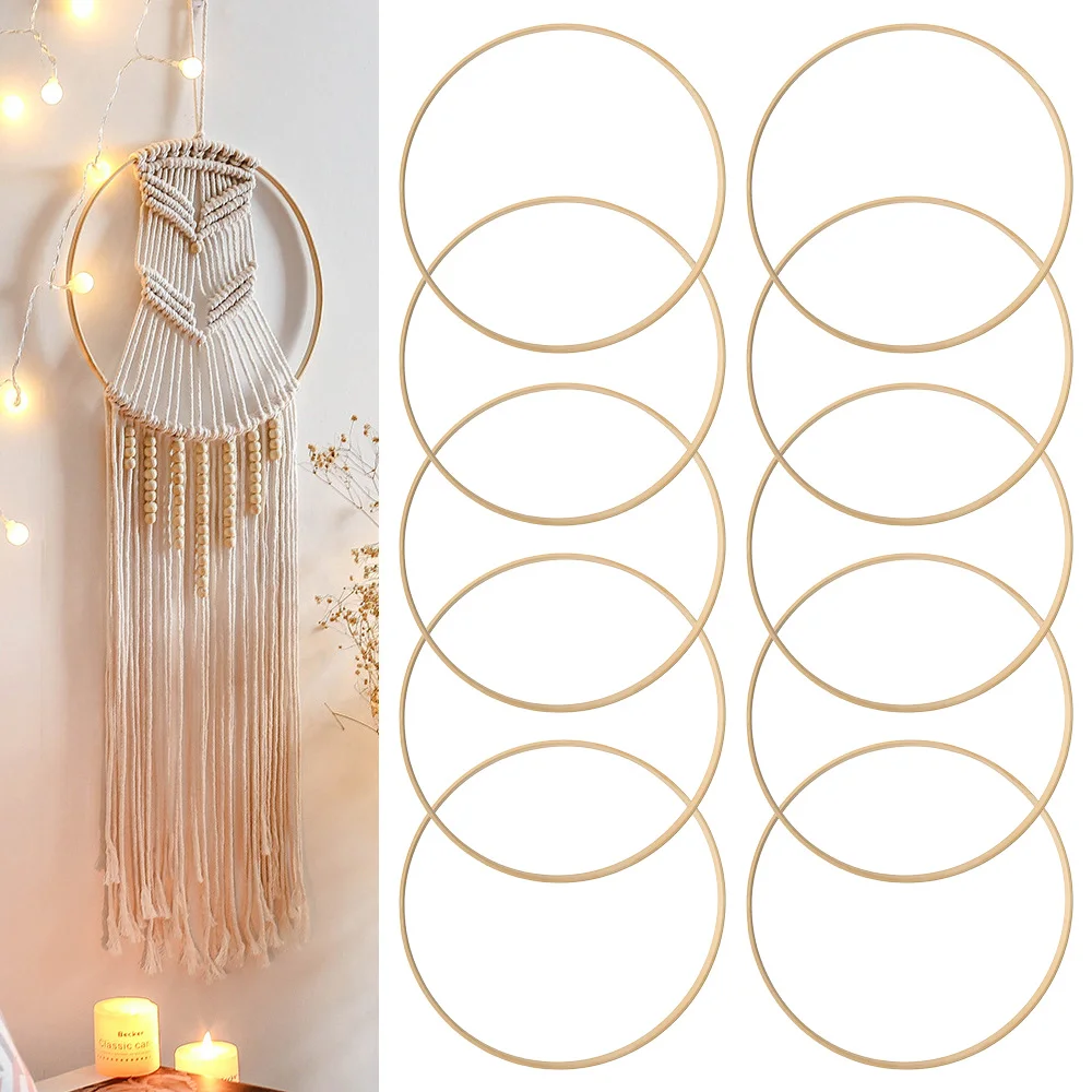 10pcs 26cm Wooden Bamboo Rings Floral Hoops Wreath Rings Handmade Floral Hoop Macrame Craft Hoop Rings for DIY Dream Catcher