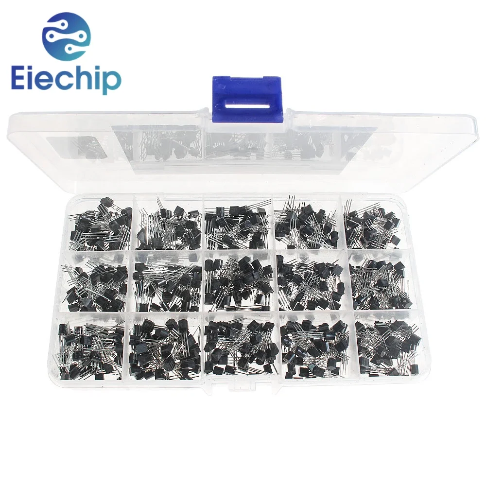 600PCS Transistor Kit 2N2222 2N3904 A1015 C1815 C945 S8050 S8550 S9018 15 Values Each 40pcs TO92 Transistors