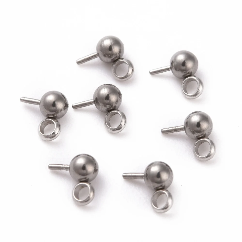 200 stks 304 Rvs Ball Stud Earring Post met Horizontale Loops Pins voor DIY Oorbel Dangle Sieraden Maken 5x3mm