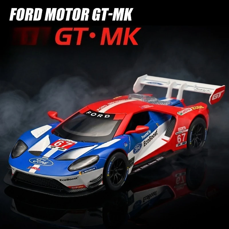 Simulation 1:24 Ford GT-MK Alloy Car Model Pull-back Sound and Light Simulation Miniature Voiture Desktop Decoration Toy Vehicle
