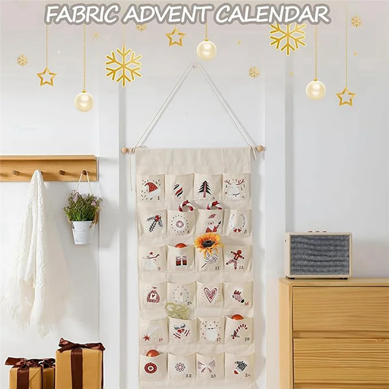 

Тканевый рождественский календарь с карманами, 24-дневный календарь обратного отсчета, подвесная сумка для хранения на Рождество, праздник, украшение для дома