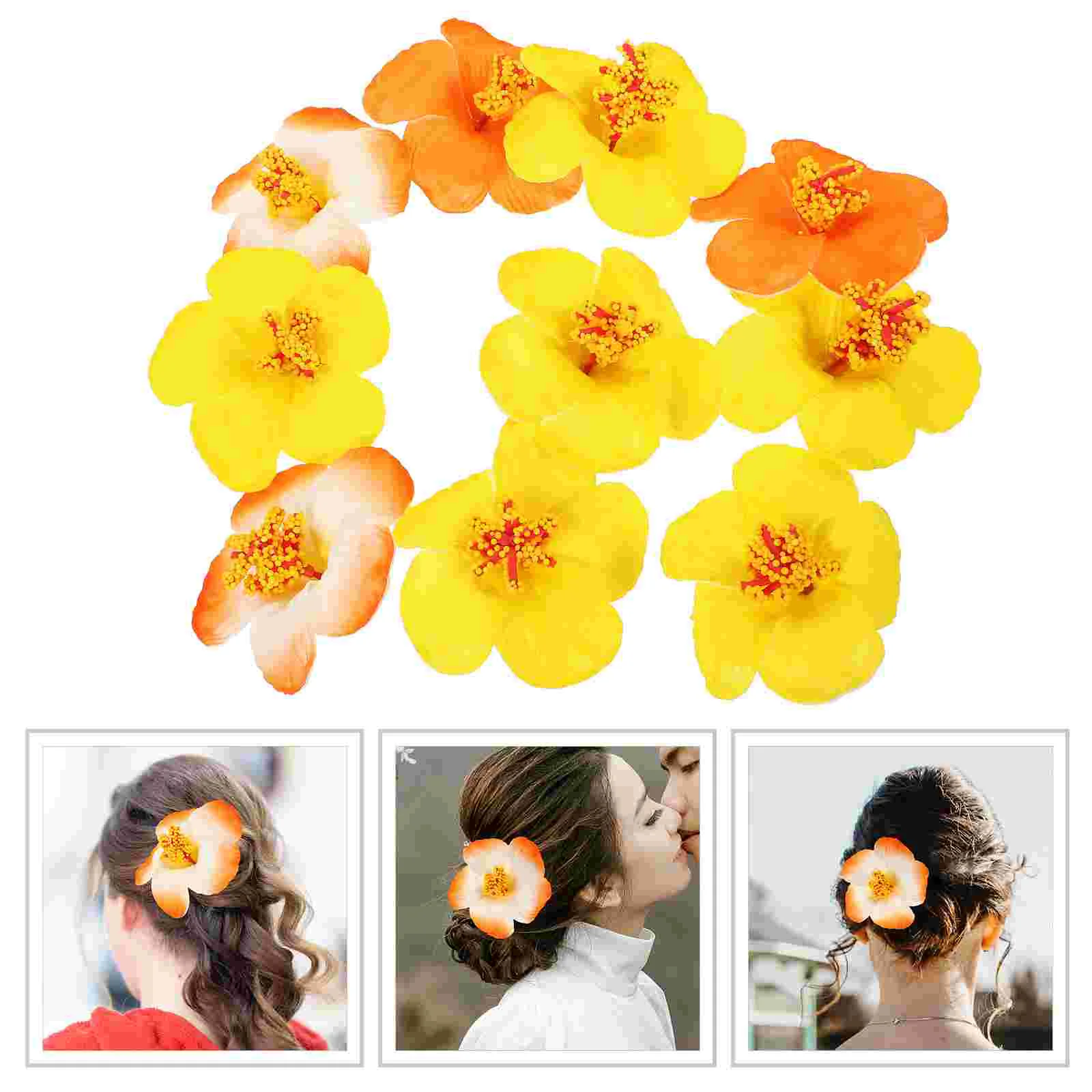 10 Pcs Simulated Hibiscus Flower Flowers Heads for Wedding Party Artificial Fake Bulk Decorations Mini Craft Making