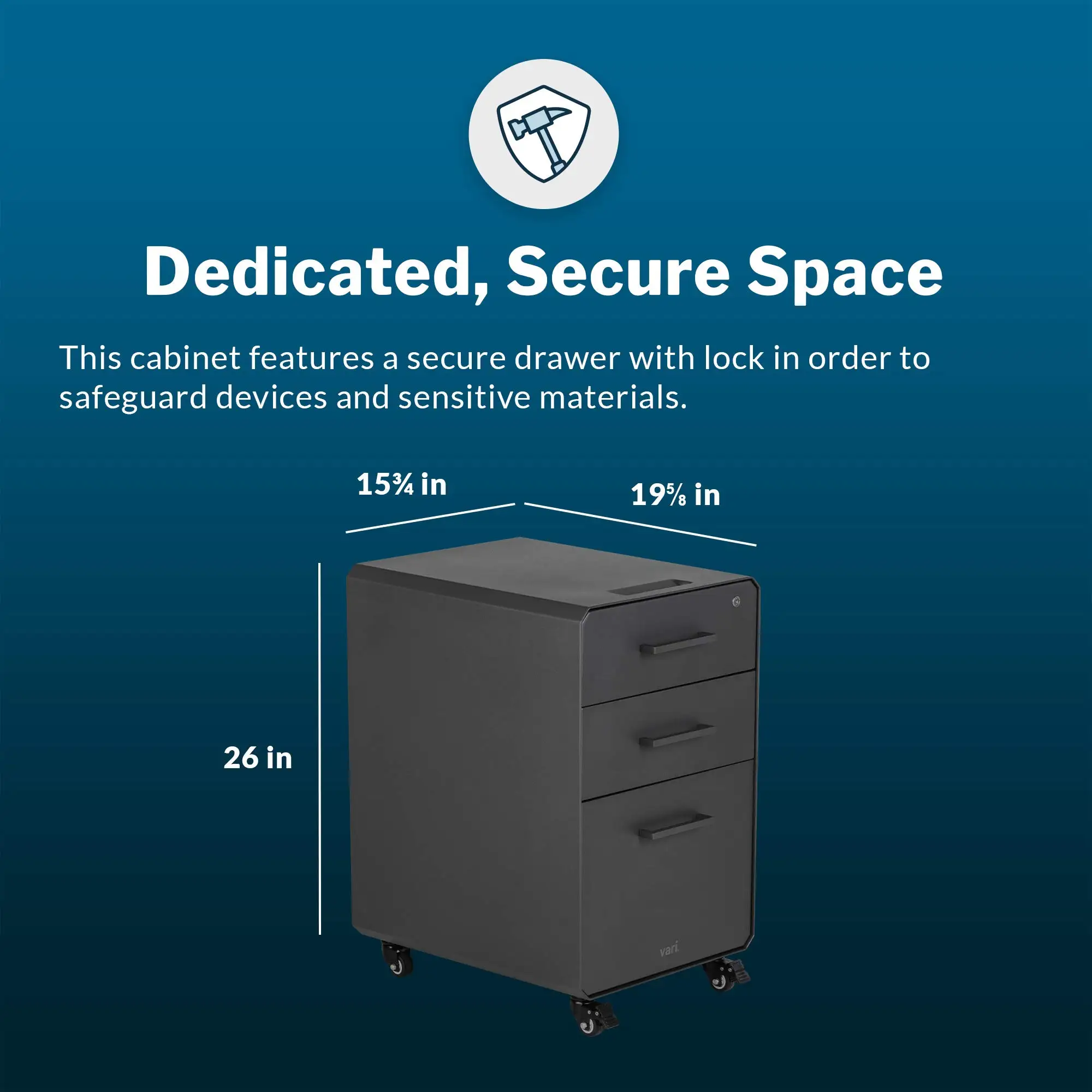 Three Drawer File Cabinet - Mobile Filing Cabinet for Home or Office - Hanging File Storage - Lockable Drawers with