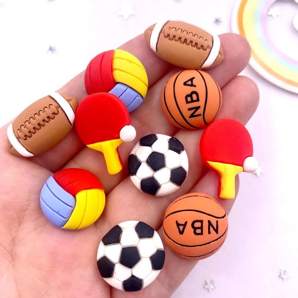 Colorful Resin Football basketball table tennis baseball rugby sports equipment Flatback Figurines 10PCS Scrapbook DIY Crafts M4