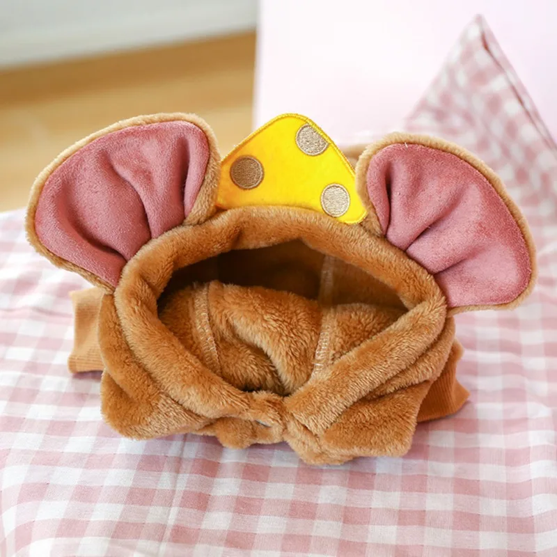 Pet Autumn Plus Cashmere Warm Cheese Mouse Big Ears Pet Dog Four-Legged Onesie Into Cosplay Chihuahua Thickened Pet Clothing