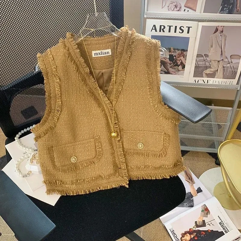 FringeWeaving Overlapping Wear Waistcoat Ladies Spring 2024 High-Grade Beautiful Small Fragrance With  Blouse Casual Coat Inside