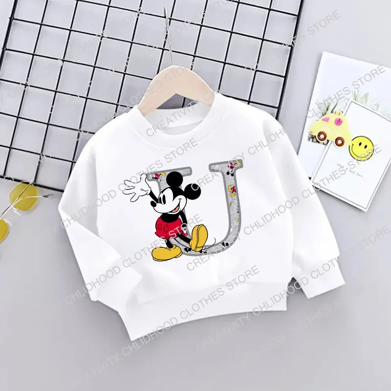 Mickey Children Sweatshirts New Letter A B C D Name Combination Clothes Kawaii Cartoons Pullover Girl Boy Kid Fashion Sportswear