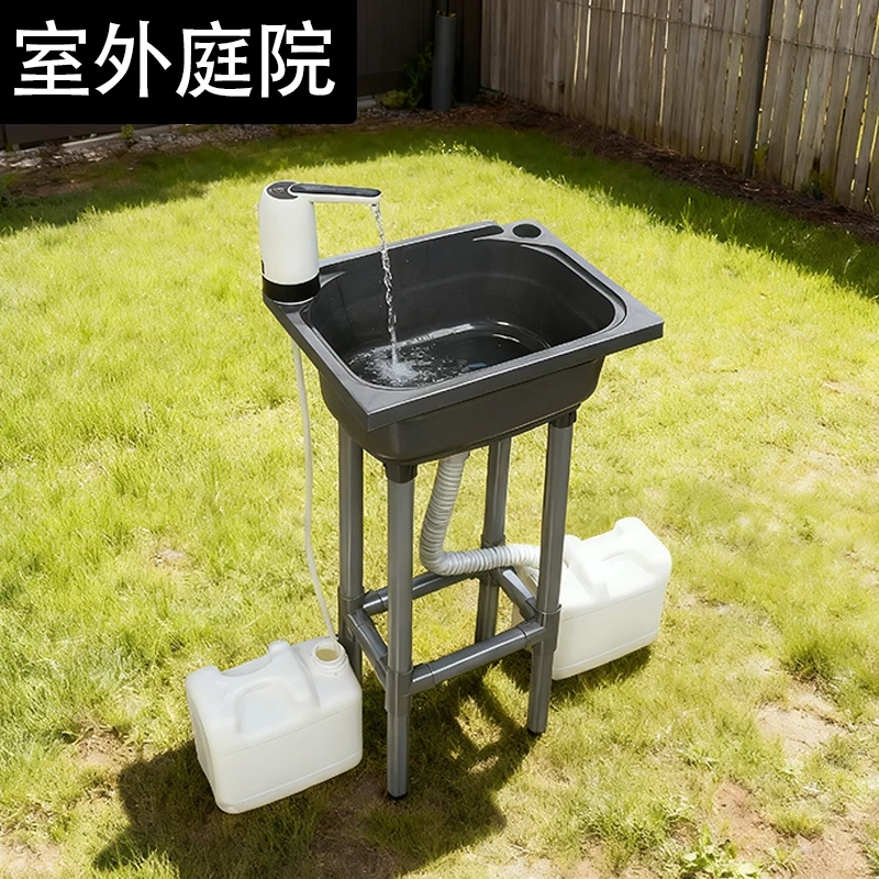 Pumpable mobile sink Balcony Outdoor temporary kitchen Sink Simple large single slot wash basin Plastic vegetable basin