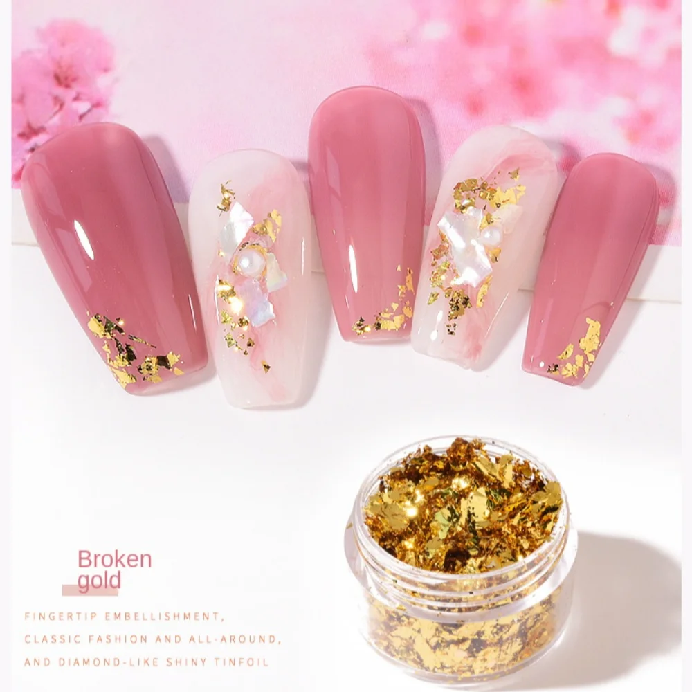 Decorazione per unghie in lamina d'oro Frammento in argento dorato con paillettes Fascino per nail art Glitter Decorazione per nail art irregolare Design per manicure