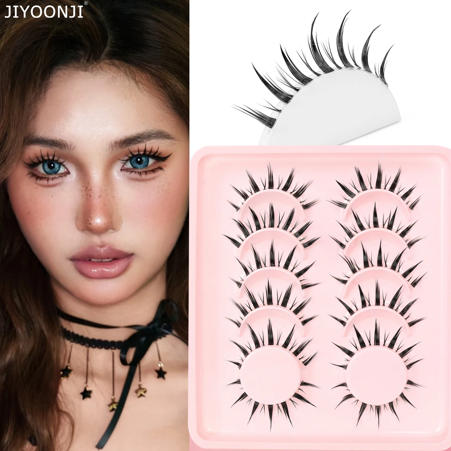 6 Paar natürliche falsche Wimpern, Feenhaar, transparente Stielwimpern, bequeme und lebendige Cartoon-Wimpern
