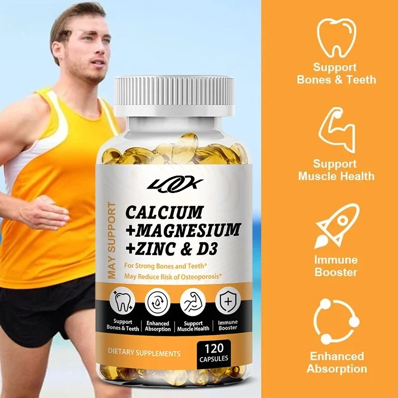 Calcium Magnesium Zinc Softgels Bone & Teeth Support Vitamin D3 Supplement Supports Muscle Health & Immune Function 120 Capsules