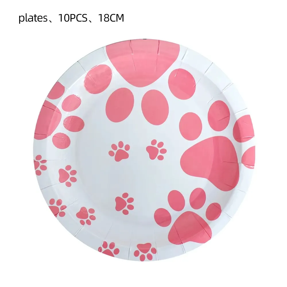 Rosa Hund Pfote Geburtstag Party Dekor Einweg Geschirr Geschenk Tasche Hintergrund Kuchen Topper Banner Platte für Kind Mädchen Party Supplie Set – Detail 6