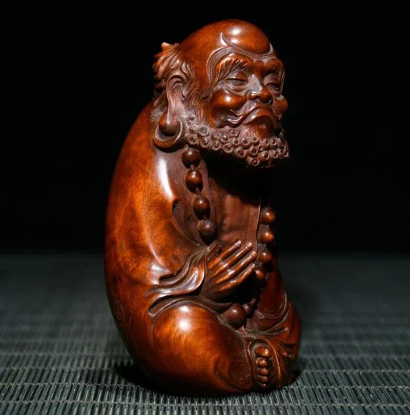 Chinese Hand Carved Boxwood Founder Bodhidharma Patriarch Desktop Decoration Small Crafts Statue