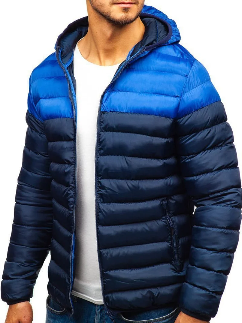 Winter Men Jacket Hoodies Coat Casual Parkas Male Two Color Patchwork Men\'s Winter Jackets