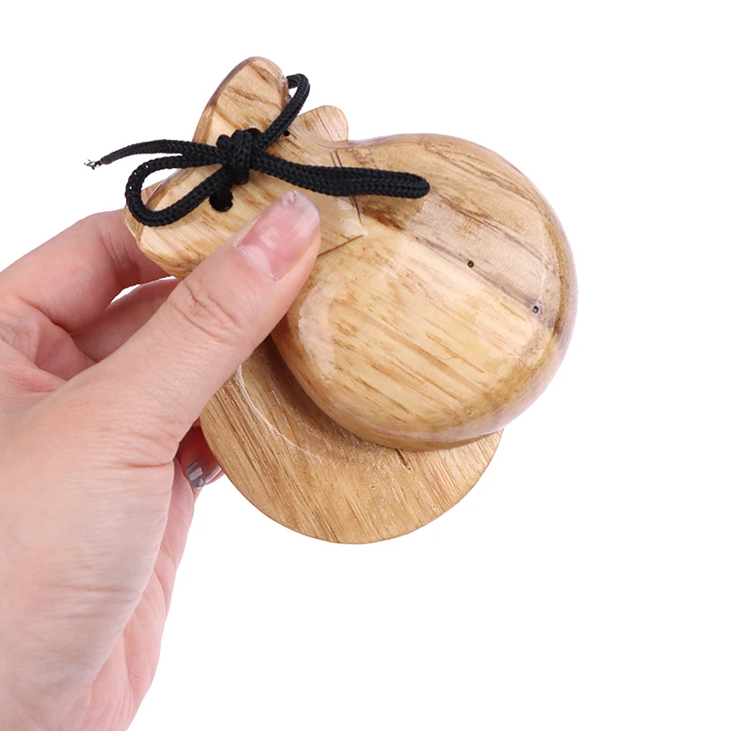 2 Castañuelas Tradicionales de Madera Españolas para Flamenco con Cuerda, Instrumento de Percusión para Niños